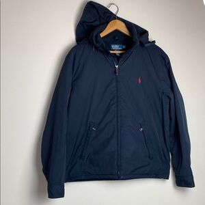 Polo by Ralph Lauren Vintage 90’s Men's Navy Jacket Fleece Lined Hidden Hood L